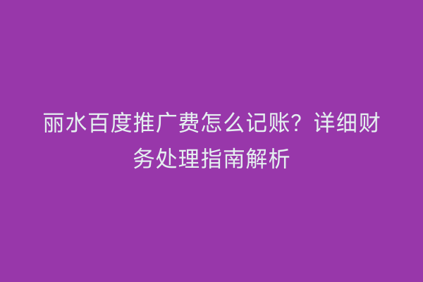 丽水百度推广费怎么记账？详细财务处理指南解析