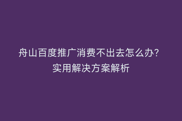 舟山百度推广消费不出去怎么办?实用解决方案解析