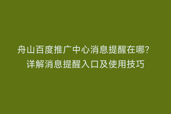 舟山百度推广中心消息提醒在哪?详解消息提醒入口及使用技巧