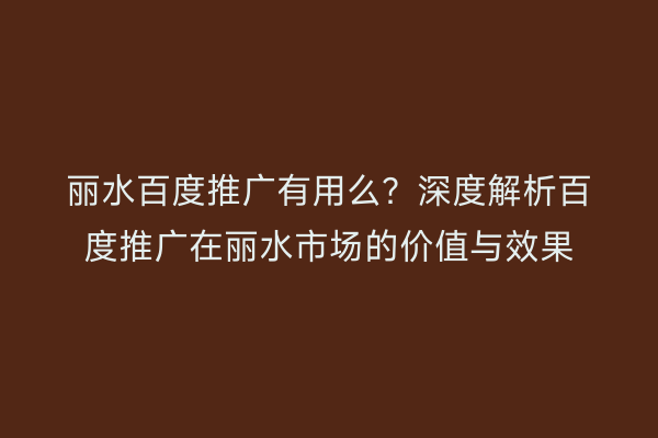 丽水百度推广有用么?深度解析百度推广在丽水市场的价值与效果