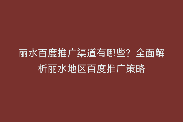 丽水百度推广渠道有哪些?全面解析丽水地区百度推广策略