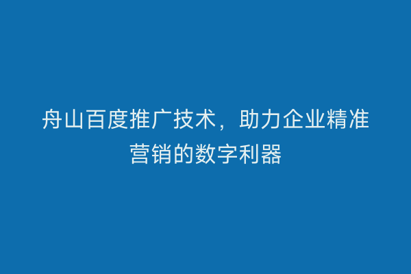 舟山百度推广技术,助力企业精准营销的数字利器