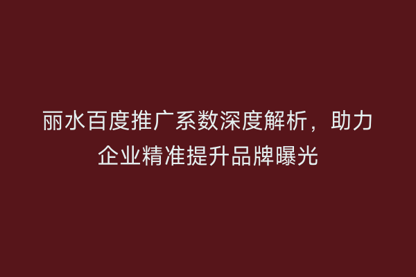 丽水百度推广系数深度解析,助力企业精准提升品牌曝光