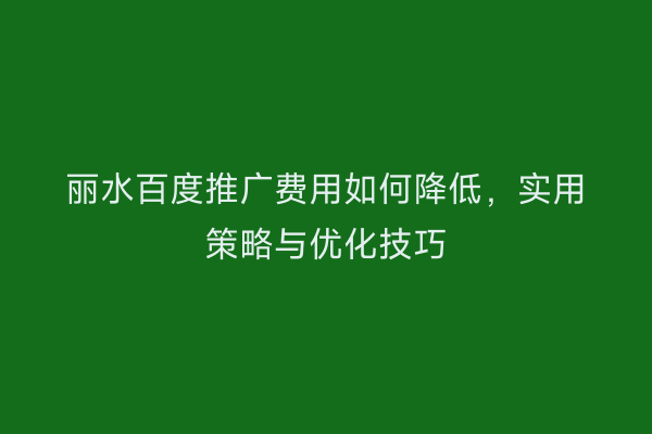 丽水百度推广费用如何降低,实用策略与优化技巧