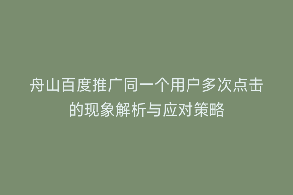 舟山百度推广同一个用户多次点击的现象解析与应对策略