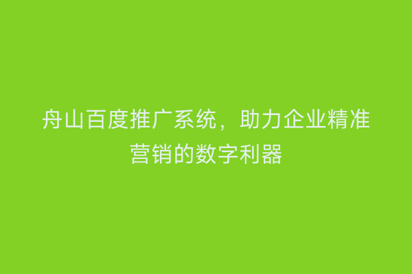 舟山百度推广系统,助力企业精准营销的数字利器