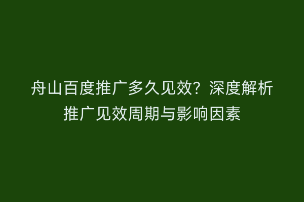 舟山百度推广多久见效?深度解析推广见效周期与影响因素