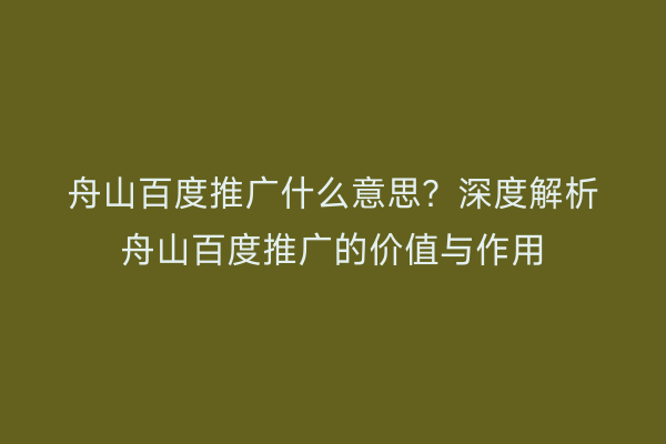 舟山百度推广什么意思?深度解析舟山百度推广的价值与作用