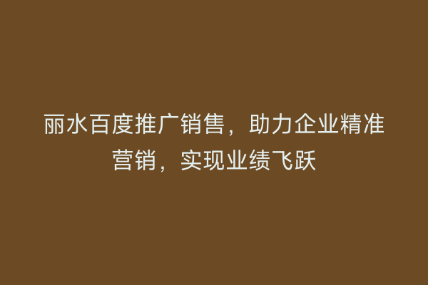 丽水百度推广销售,助力企业精准营销,实现业绩飞跃