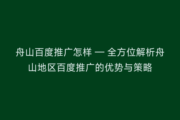 舟山百度推广怎样 — 全方位解析舟山地区百度推广的优势与策略