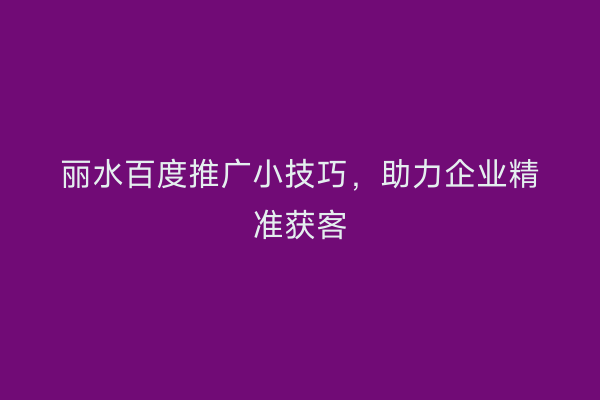 丽水百度推广小技巧，助力企业精准获客