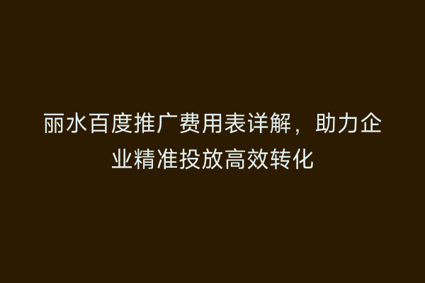 丽水百度推广费用表详解,助力企业精准投放高效转化