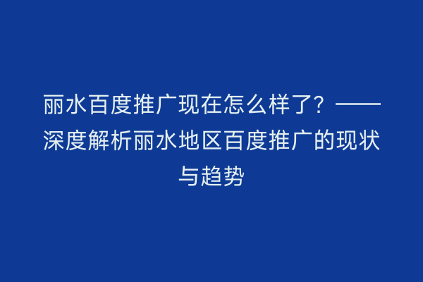 丽水百度推广现在怎么样了？——深度解析丽水地区百度推广的现状与趋势