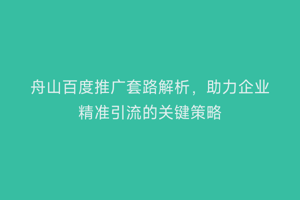 舟山百度推广套路解析,助力企业精准引流的关键策略