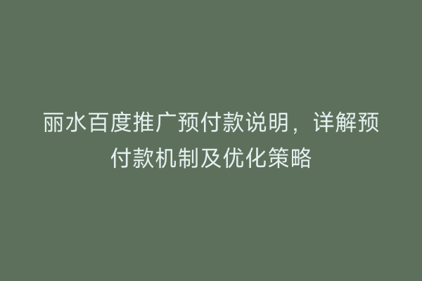 丽水百度推广预付款说明,详解预付款机制及优化策略
