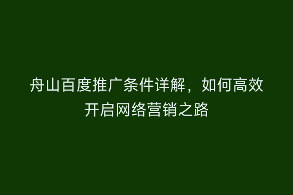 舟山百度推广条件详解，如何高效开启网络营销之路