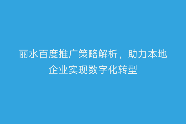 丽水百度推广策略解析,助力本地企业实现数字化转型