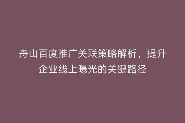 舟山百度推广关联策略解析，提升企业线上曝光的关键路径