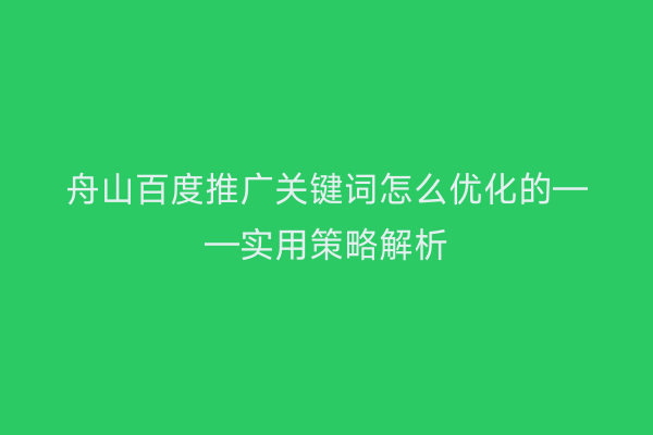舟山百度推广关键词怎么优化的——实用策略解析
