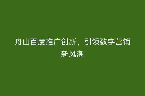舟山百度推广创新，引领数字营销新风潮