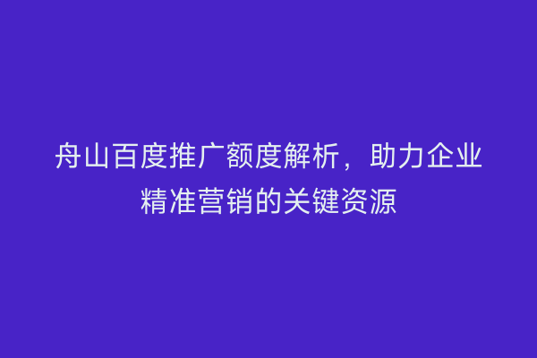 舟山百度推广额度解析,助力企业精准营销的关键资源