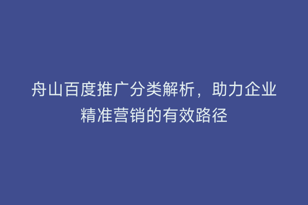 舟山百度推广分类解析，助力企业精准营销的有效路径