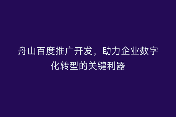 舟山百度推广开发，助力企业数字化转型的关键利器