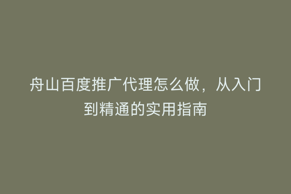 舟山百度推广代理怎么做,从入门到精通的实用指南