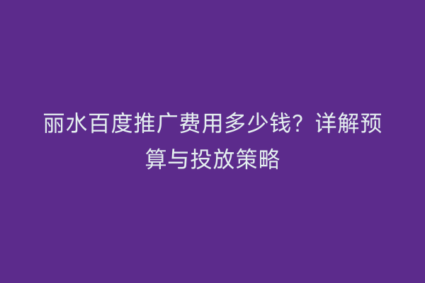 丽水百度推广费用多少钱?详解预算与投放策略