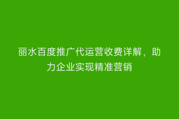丽水百度推广代运营收费详解,助力企业实现精准营销