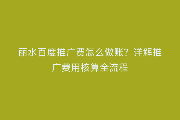 丽水百度推广费怎么做账？详解推广费用核算全流程