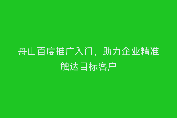 舟山百度推广入门，助力企业精准触达目标客户