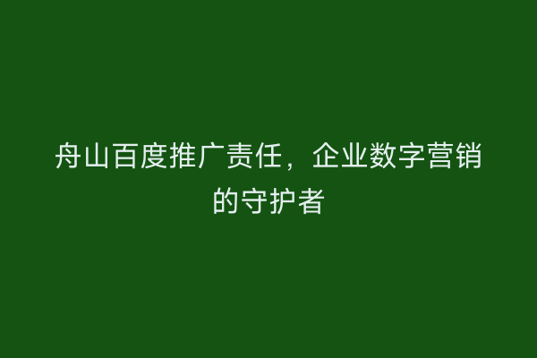 舟山百度推广责任，企业数字营销的守护者