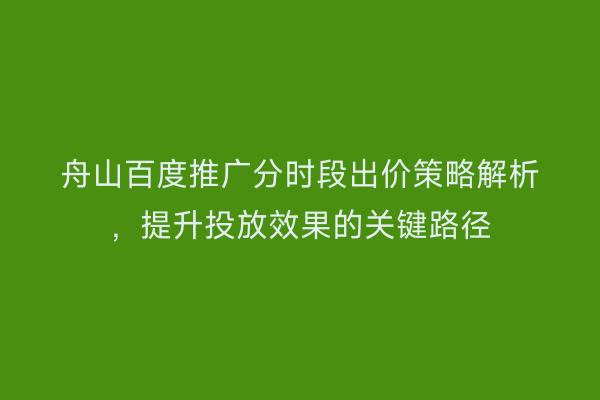 舟山百度推广分时段出价策略解析,提升投放效果的关键路径