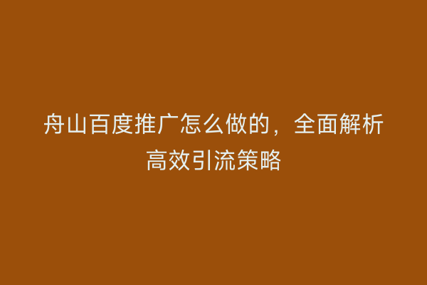 舟山百度推广怎么做的,全面解析高效引流策略