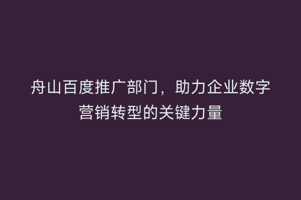 舟山百度推广部门，助力企业数字营销转型的关键力量