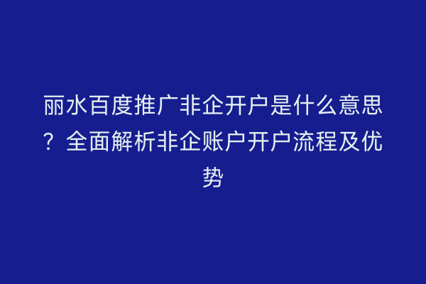 丽水百度推广非企开户是什么意思?全面解析非企账户开户流程及优势