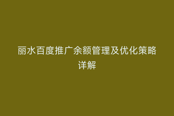 丽水百度推广余额管理及优化策略详解