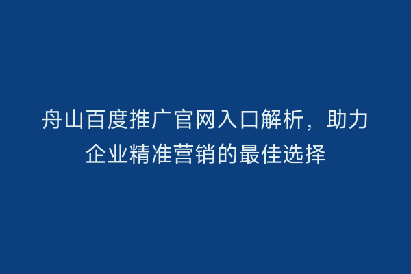 舟山百度推广官网入口解析,助力企业精准营销的最佳选择
