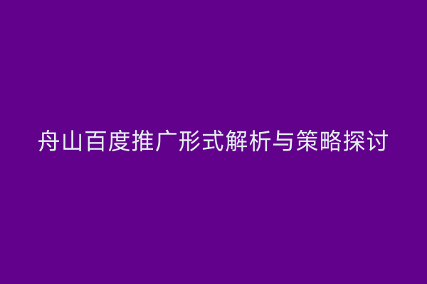 舟山百度推广形式解析与策略探讨