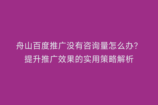 舟山百度推广没有咨询量怎么办？提升推广效果的实用策略解析