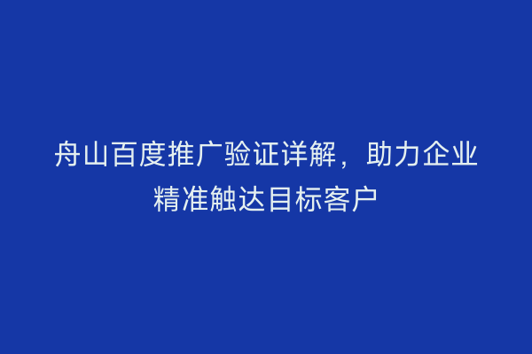 舟山百度推广验证详解,助力企业精准触达目标客户
