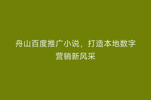 舟山百度推广小说,打造本地数字营销新风采