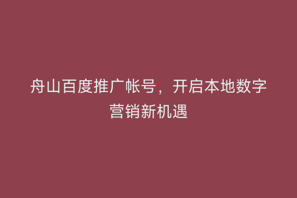 舟山百度推广帐号,开启本地数字营销新机遇