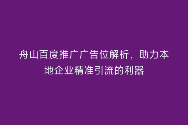 舟山百度推广广告位解析,助力本地企业精准引流的利器