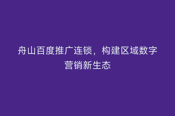 舟山百度推广连锁，构建区域数字营销新生态