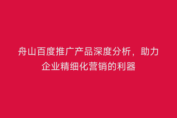 舟山百度推广产品深度分析,助力企业精细化营销的利器