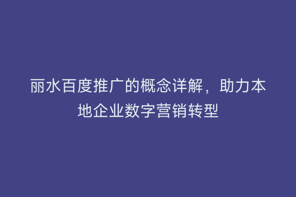 丽水百度推广的概念详解,助力本地企业数字营销转型