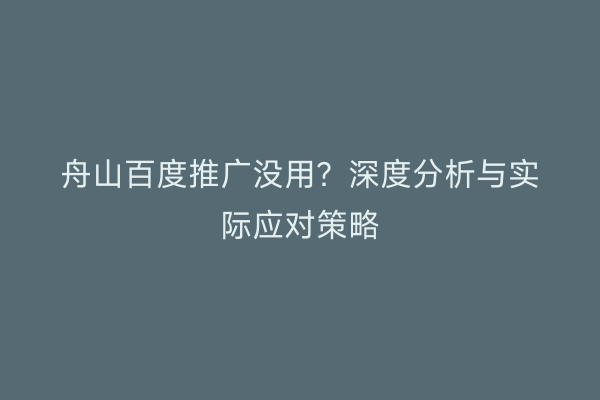 舟山百度推广没用？深度分析与实际应对策略