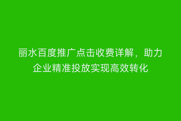 丽水百度推广点击收费详解,助力企业精准投放实现高效转化